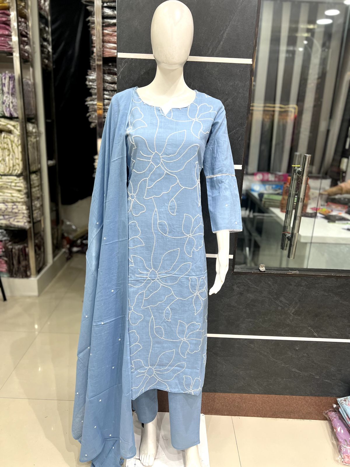 A1704 Pure Cotton Embroidered Suit
