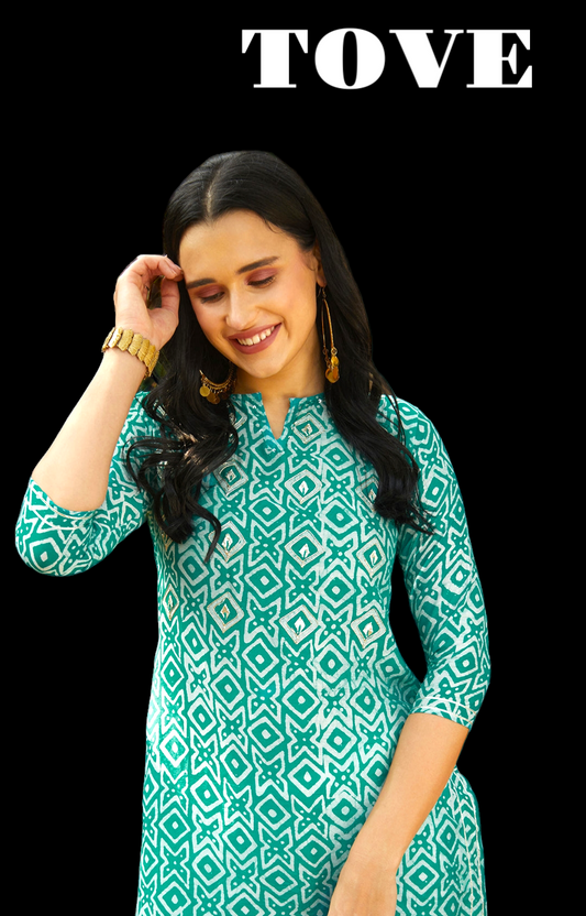 Batik Printed Embroidered Kurta