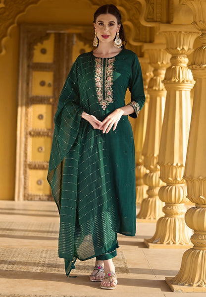 Party wear Suit with Embroidered Yoke with Cutdana, Sequins and Pearls Handwork