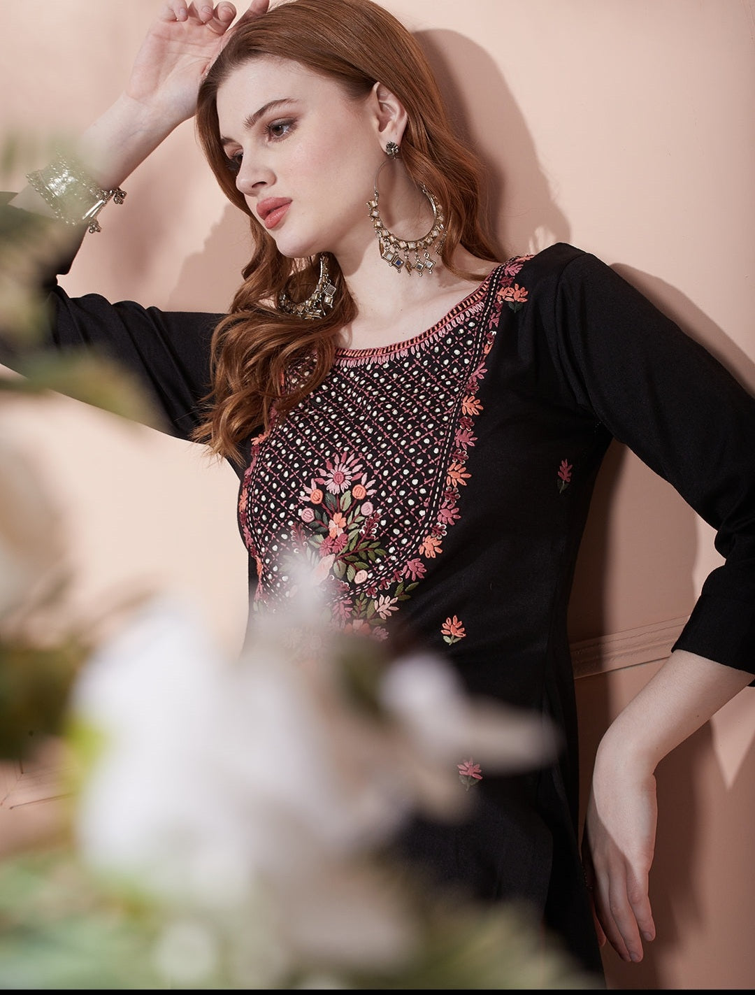 Floral Hand & Sequins Embroidered Kurta