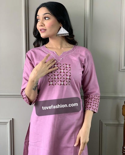 Pure Cotton Co-ord Set With Thread Embroidery Detailing
