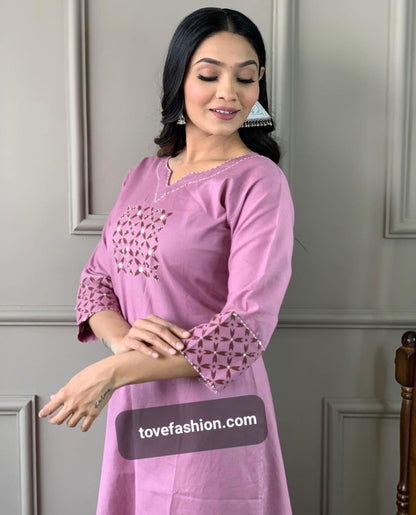 Pure Cotton Co-ord Set With Thread Embroidery Detailing