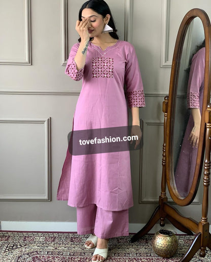 Pure Cotton Co-ord Set With Thread Embroidery Detailing