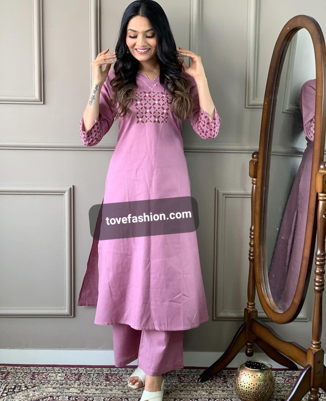 Pure Cotton Co-ord Set With Thread Embroidery Detailing