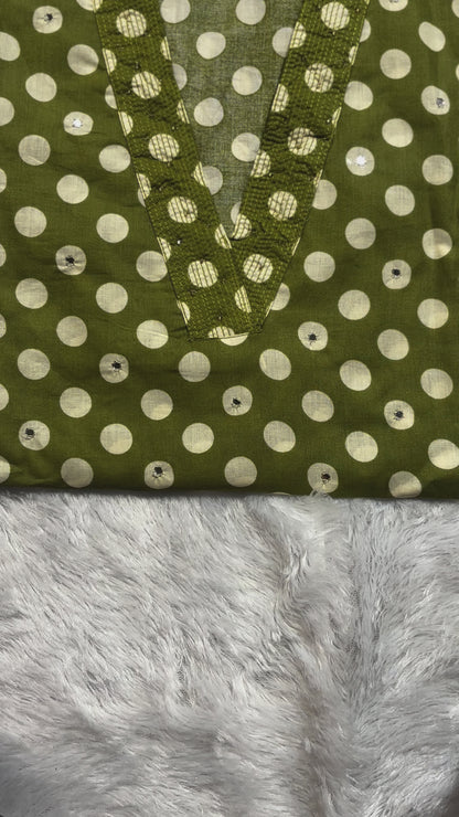 PURE COTTON POLKA DOT TWO PIECE SET(OLIVE GREEN COLOUR)