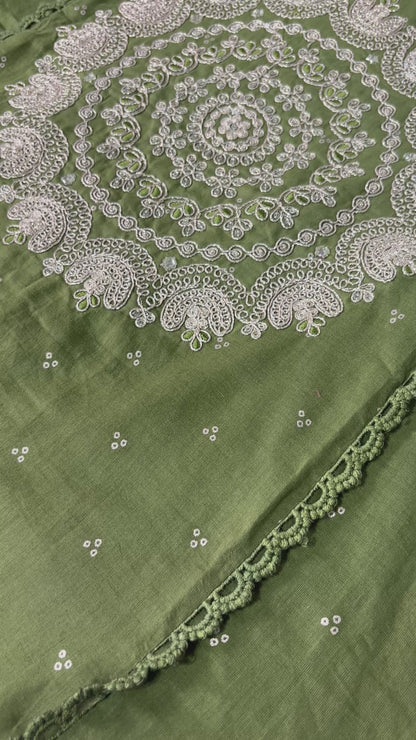 A1725 Mul Cotton Designer Suit (Mehandi Green)