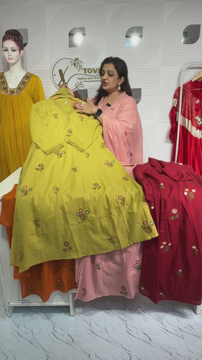 A1750 Designer Silly Mul Cotton Suit(LIGHT OLIVE GREEN)