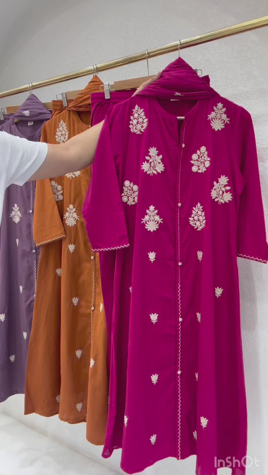 A1835 Silly Mul Cotton Embroidered Suit Set (RUST ORANGE)
