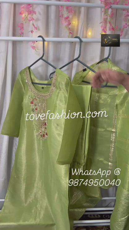 Tissue Shimmer Suit with Santoon Bottom and Beautiful Chanderi Banarasi Weaving Dupatta