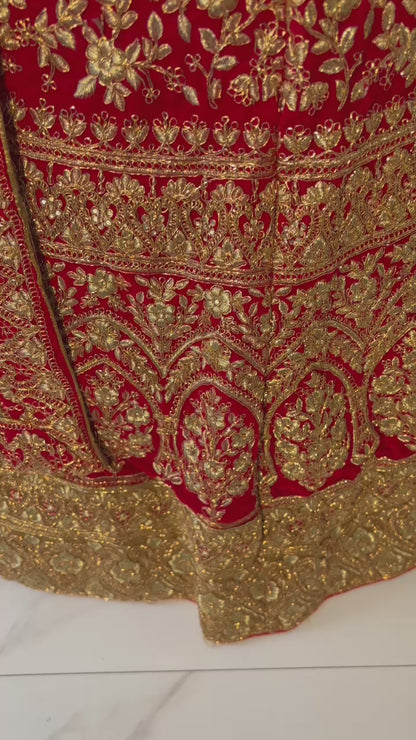 Red Heavy Embellished Lehenga